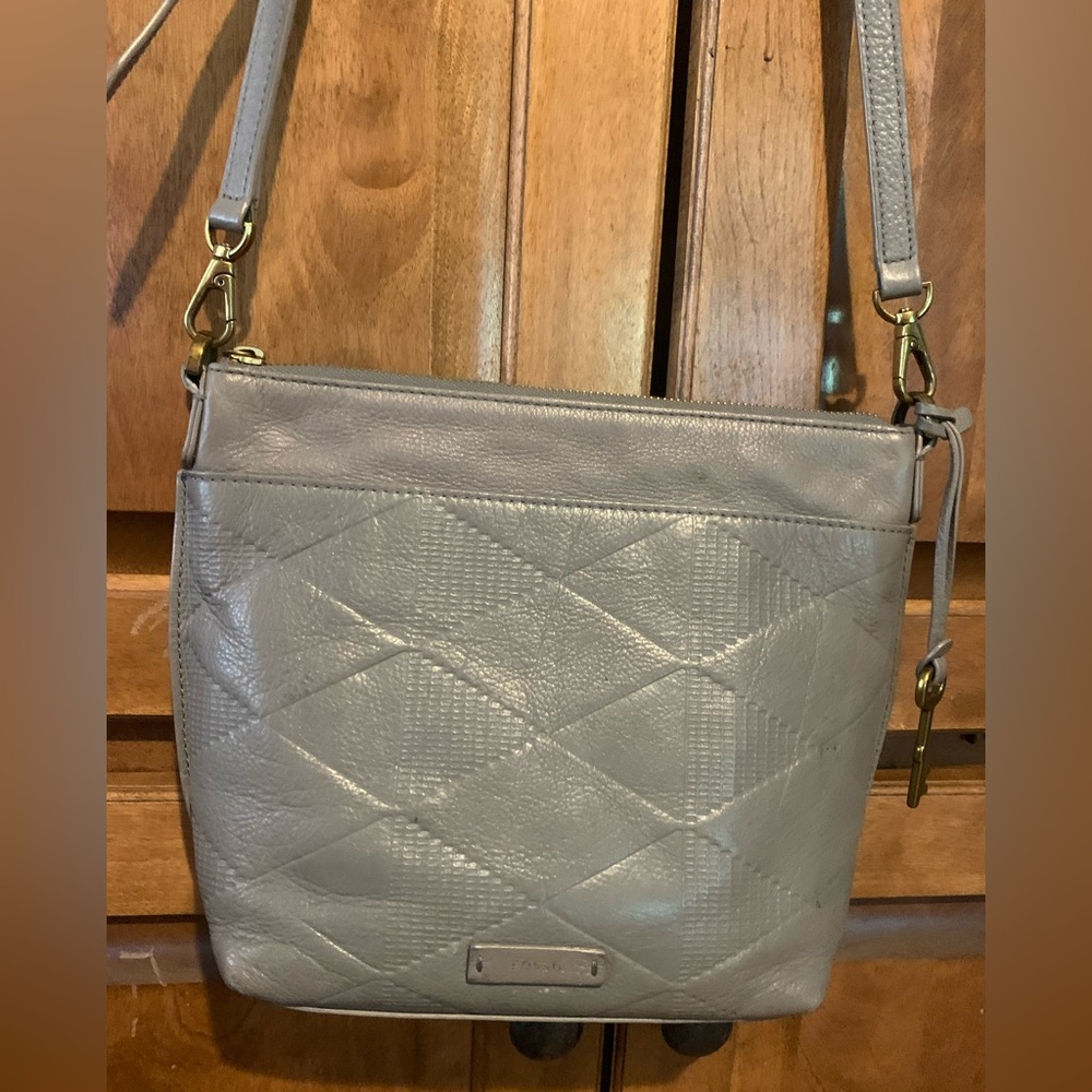 Gray Quilted Leather Crossbody Bag